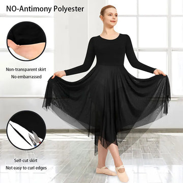 Women Long Sleeve Praise Dance Dress for Adult Worship Liturgical Praise Costume with No crotch Double Layered Irregular Skirts