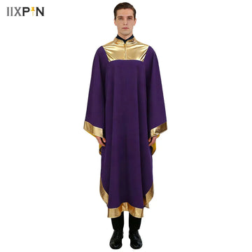 Womens Mens Church Choir Worship Performance Robe Halloween Cosplay Theme Party Costume Shiny Metallic Liturgical Praise Gown