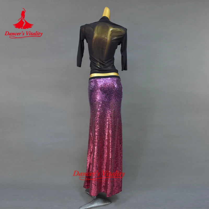 Women New Belly Dance Set Oriental Dance Dance Competition Sequin Costume Top+Fishtail Skirt 2pcs gypsy skirt costume set