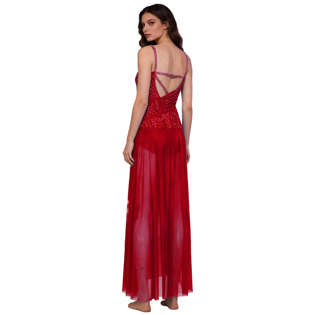 Lyrical Ballet Performance Costume Adult Female Shiny Ruched Dress for Gymnastics Figure Skating Ballroom Modern Dance-wear