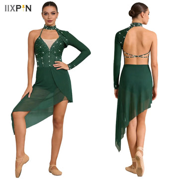 Women Acrobatics Gymnastics Dancewear Figure Skating Ballet Lyrical Dance Performance Costume Contemporary Classical Dance Dress
