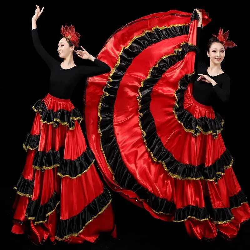 New Lady Latin Dance Red Skirt Female Pasodoble Spanish Bullfighting Dance Skirt Performance Competition Female Dancing Wear