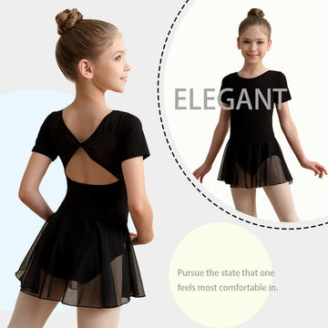 Girls Ballet Leotard with Short Skirt Girls Gymnastic Dance Leotard  Kids Back to School Clothes Short Sleeve Dancewear