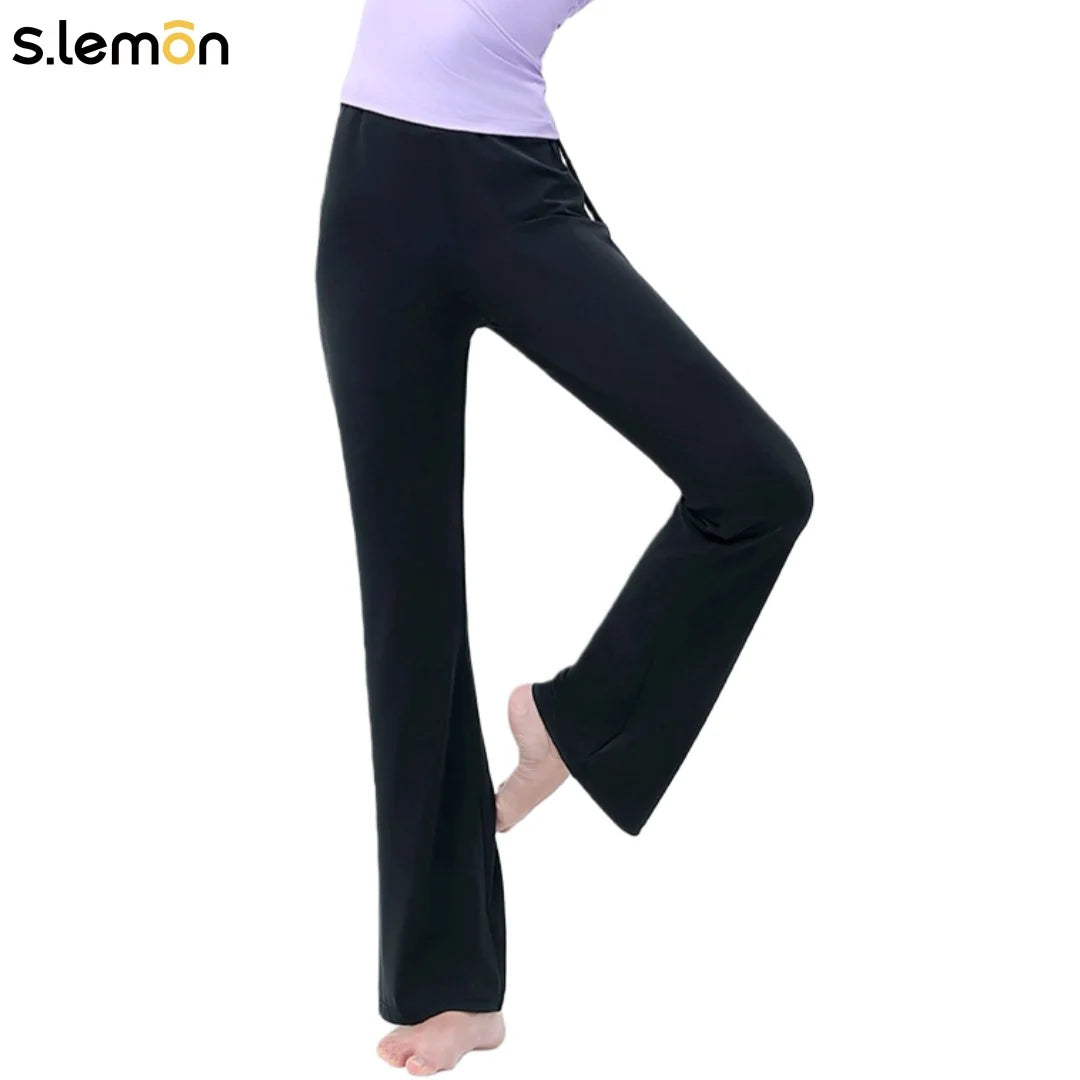 S.lemon Black Modal Dance Pants for Women Adults Straight Leg Micro Flare Modern Dance Gymnastics Trousers