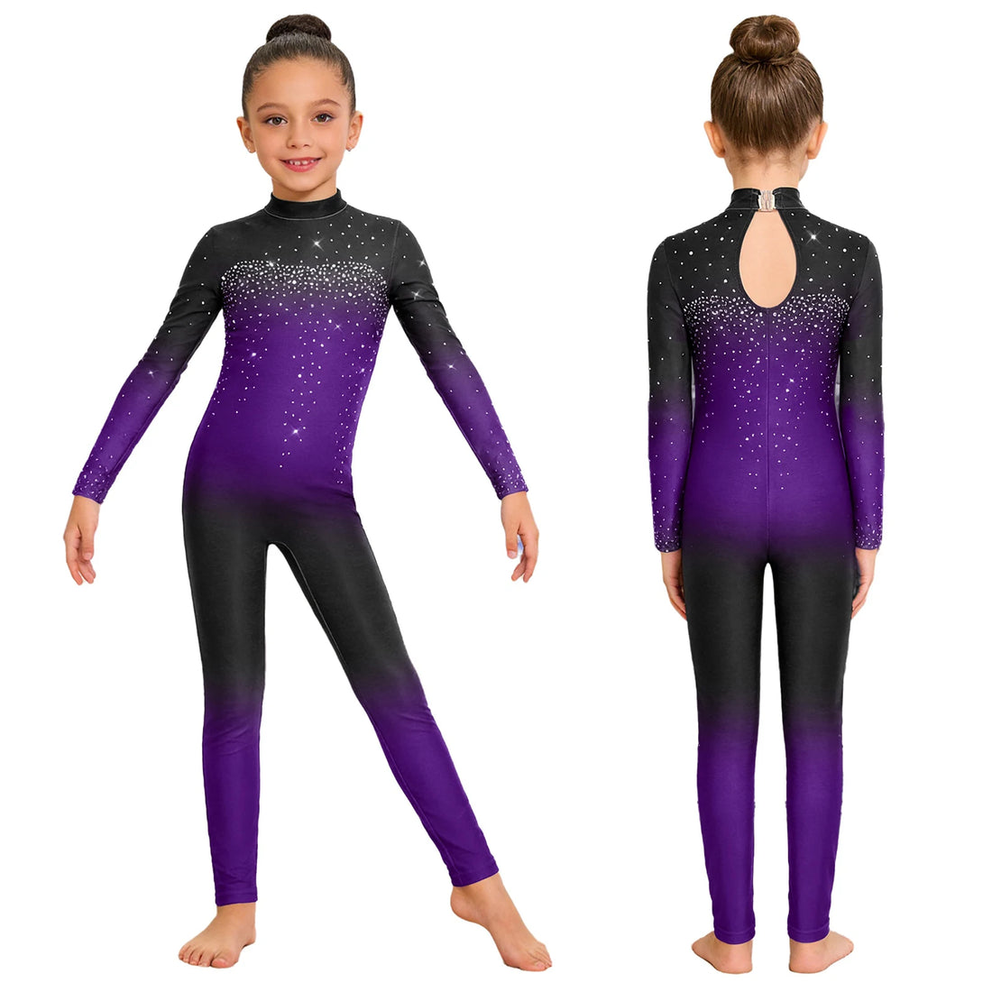 Kids Figure Skating Full Bodysuit Long Sleeve Ballet Gymnastics Jumpsuit Girls Children Workout Yoga Training Full Body Unitards