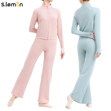 S.lemon Women's Adult Dralon Dance Warm Set Long Sleeve Ballet Practice Outfit Exam Gymnastics Suit