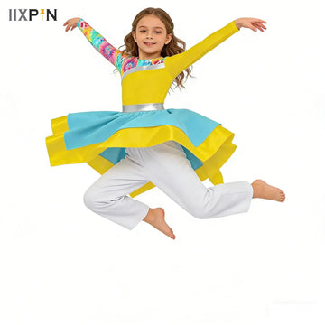 Kid Girls Liturgical Praise Dance Outfit Ballet Lyrical Dance Dress Modern Christian Dance Tunic Choir Performance Worship Pants