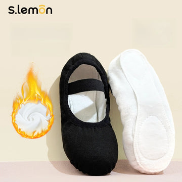 S.lemon Girls Fleece-Lined Velvet Dance Shoes Black– Soft Sole Ballet & Chinese Dance Slippers for Winter Boy