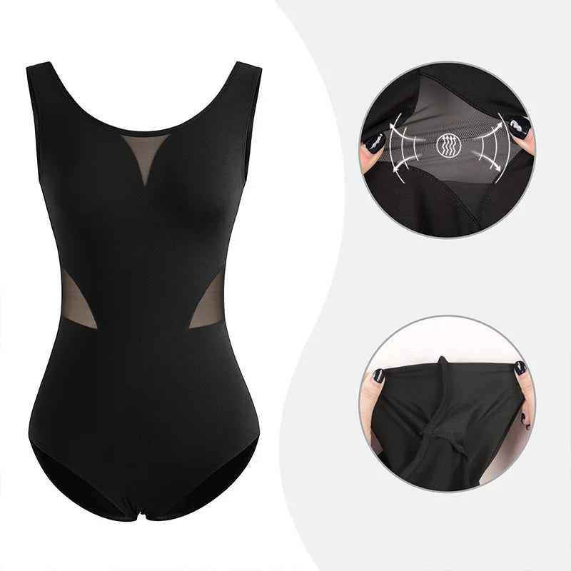 Women’s Sleeveless Camisole Ballet Dance Leotard for Adult Gymnastics Tank Tops with Waist Mesh and Soft Lining Dance Leotards