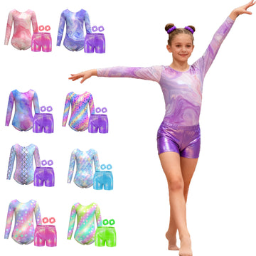 Gymnastics Leotard for Girls Long Sleeve Biketard Athletic Gymnastics Unitard Tumbling Activewear for Kids