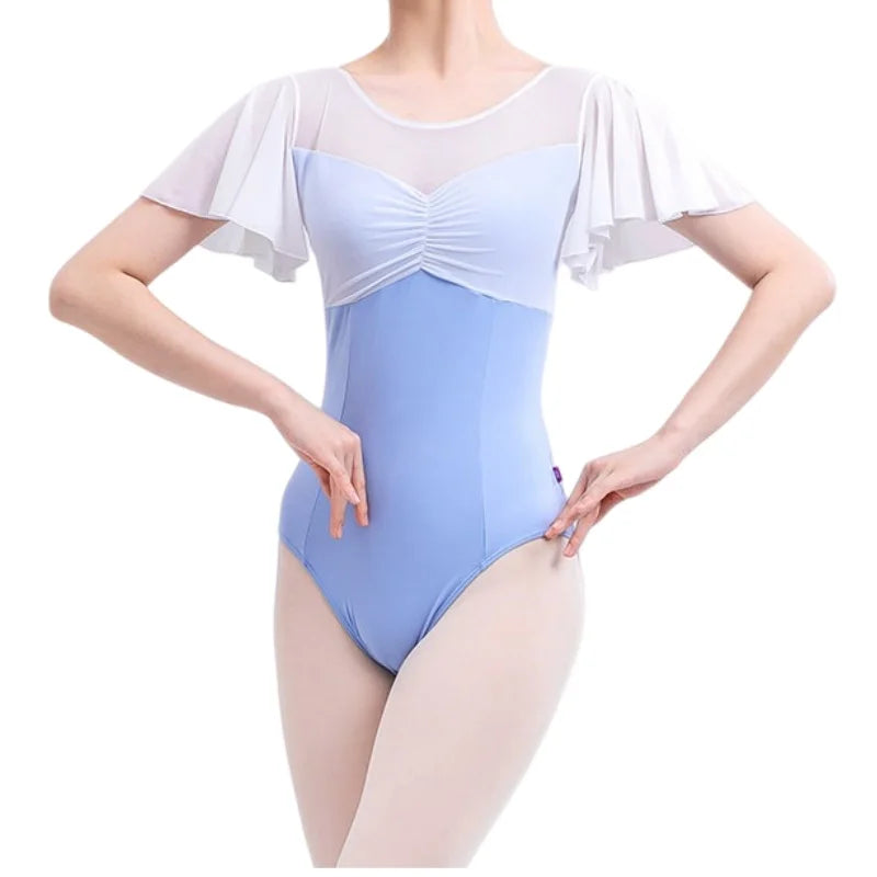 Women Ballet Leotard Ruffled Sleeve Printed - Padded Bra Dance Exam Gymnastics Leotards Bodysuit for Girls
