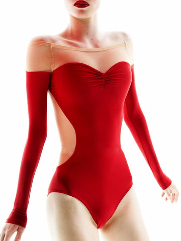Women's Velvet Splice Long Sleeve Ballet Leotards Chinese Style Gymnastic Dance Bodysuit Nylon Activewear for Dancing