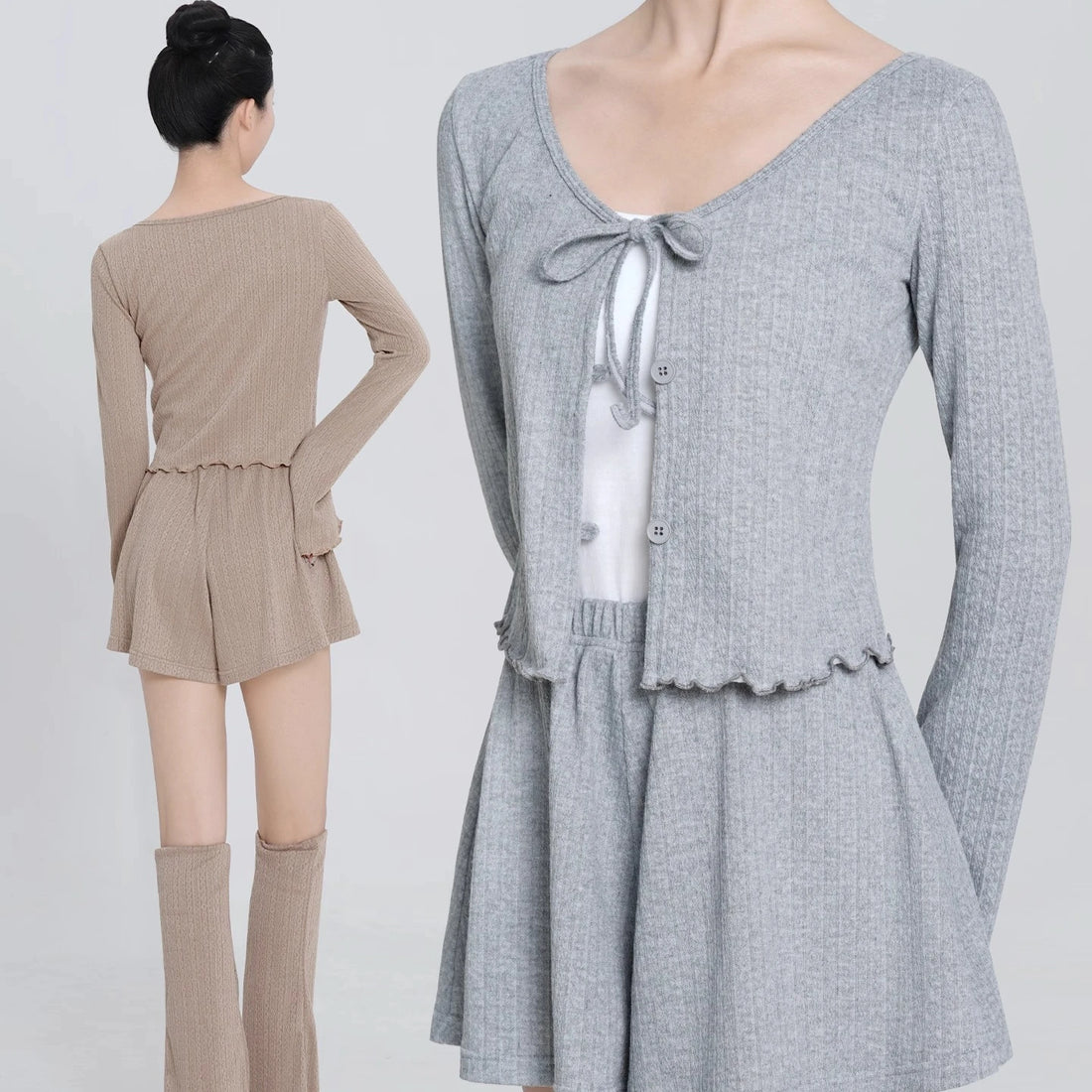 Girls Ballet Dance Clothing Autumn Set for Women New Knitted Cardigan+Shorts 2pcs Daily Practice Outfits Long-sleeved Top