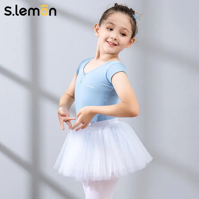 Kids Ballet Tutu Skirt 4-Layer Mesh Girls Dance Practice Skirt Vertical Glitter Stripe Versatile Performance Wear