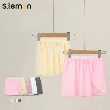 Girls Dance Leotard Skirt–One-Piece Mesh Tulle Wrap Ballet Practice Skirt for Kids Chiffon Layered Tutu for Recital Gymnastics