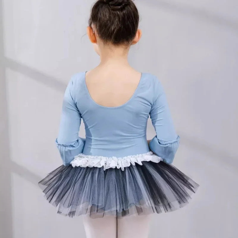 S.lemon Kids Ballet Leotard Skirt 3/4 Princess Sleeve Mesh Lace Romper Dancewear Toddler Dance Dress Bodycon for Girls