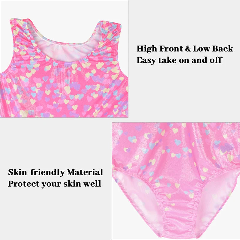 Girls Gymnastics Leotards Kids Shiny Sleeveless Athletic Tumbling Tank Unitard 4 Piece with shorts and headband