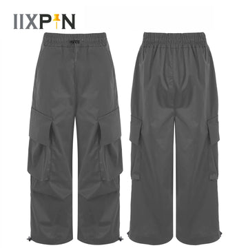 Kids Boys Girls Fashion Drawstring Cargo Pants Cotton Casual High Waist Elastic Waistband Straight-Leg Trousers Pants Tracksuit