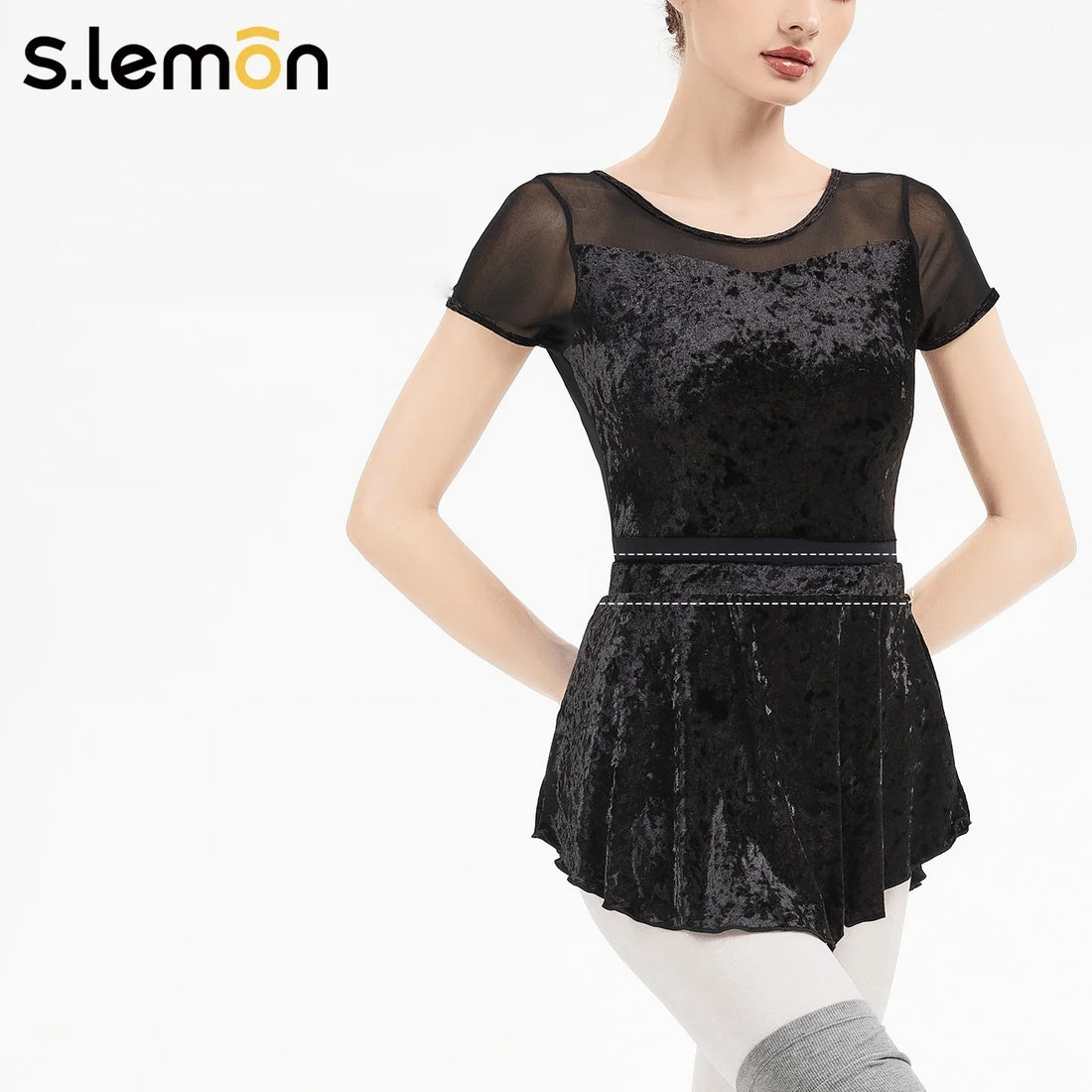 S.lemon Velvet Ballet Skirt Women Winter New Black High Waist 3/4 Length Tulle Dance Skirt for Dance Exam Figure Practice