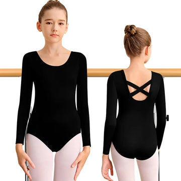 Girls Team Basic Long Sleeve Ballet Dance Leotards for girl Gymnastics Dance Tops with Crisscross Straps and Soft Lining
