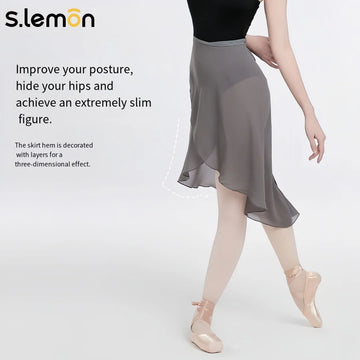 S.lemon Women's Chiffon Ballet Half Skirt Mid-Length Wrap-Around Style for Dance Training & Figure Practice