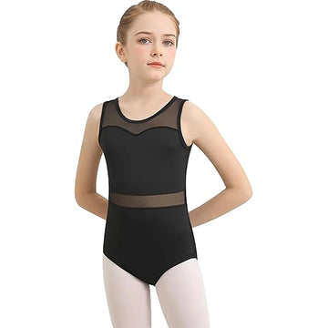 Girls Dance Leotard For Ballet Mesh Tank Dancewear Mesh Splicing Water Drop Hollow Back Full Front Lining