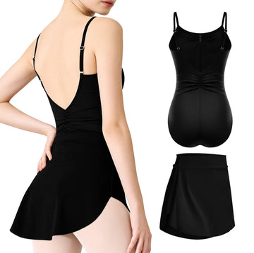 2Pcs Women’s Princess Camisole Dance Leotard with Pull on Ballet Skirt, V-shape Back