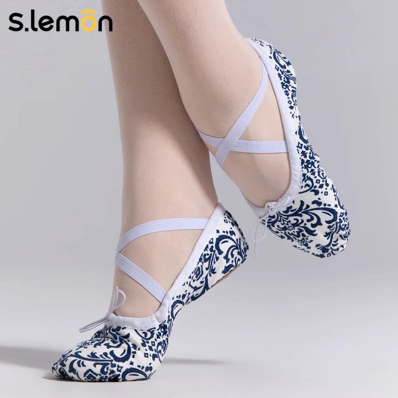 S.lemon Ballet Shoes for Girls,Canvas Ballet Slipper Ballerina Dance Flats Gymnastic Shoe Kids Adult Dancing Women