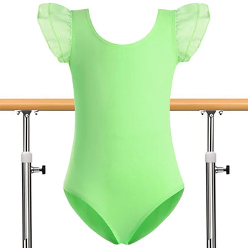 Girls Classic Basic Ballet Dance Leotards for girl Gymnastics Dance Tops with Ruffle Sleeve and Round Neckline Ballet Dancewear