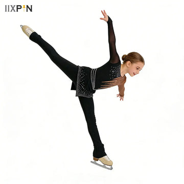 Girls Rhythmic Gymnastics Figure Skating Ballet Performance Costumes Jersey Leotard Shiny Rhinestones Artistic Peplum Bodysuit