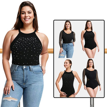 Women's Sleeveless Camisole Ballet Dance Leotard for Adult Gymnastics Dance Tank Tops with Sparkly Hot Dill Dance Leotards