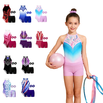 Gymnastics Leotard for Girls Athletic Gymnastics Unitard Halter Neck Biketard Tumbling Activewear for Kids No Diamond