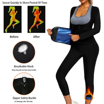 Sauna Jumpsuit For Women Weight Loss Sweat Suit Full Body Top Pants Waist Trainer,Adjustable Belt,Underarm And Crotch Breathable