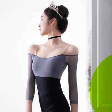 Adult Women's Black Lace Ballet Leotards Long Sleeve Gymnastics Aerialist Yoga Practice Bodysuits Nylon Dancewear for Practice