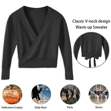 Girl's Basic Long sleeve Cardigan Sweater Top Ballet Dance Leotard for girl and Adult Dance Gymnastics with Classic V-neck