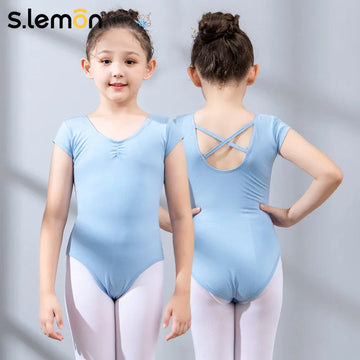 Girls Ballet Leotard Short Sleeve Kids Dance Bodysuit Chinese Dance Gymnastics Training