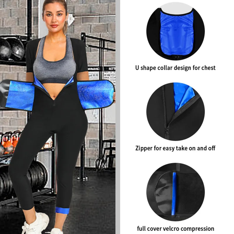 Women's 4-In-1 Short sleeved pants Sauna Sweat Suit Full Body Shaper Fat Workout Weight Loss Slimming Waist Trainer Jumpsuits