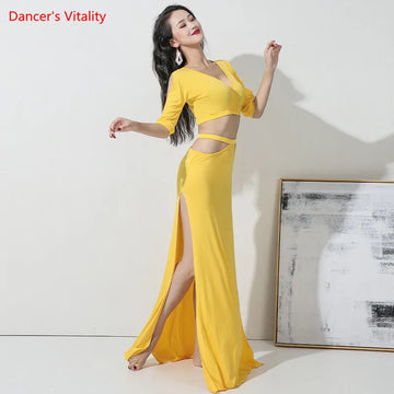 Belly Dance Female Adult Elegant Modal Top Practice Clothes Suit Oriental Dancewear high waist Shirt Long Skirt performance Set