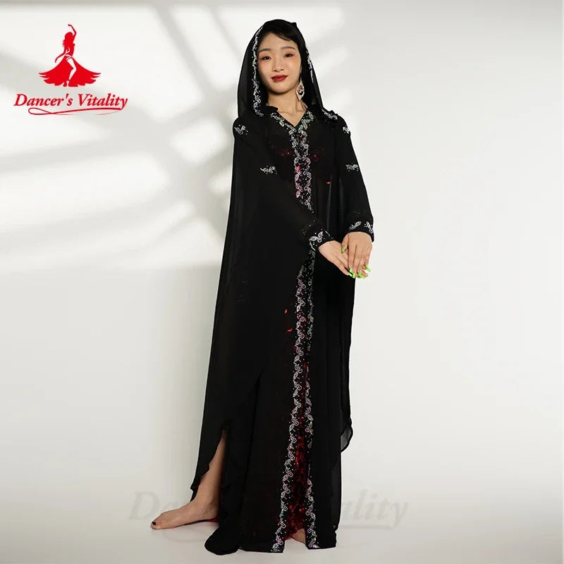 BellyDance Performance Robe Women Senior AB Stones Loose Hooded Waiting Suit Adult Oriental Belly Dancing Competition Outfit