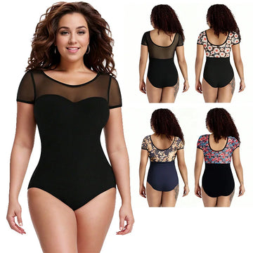 Women's Ballet Short Sleeve Dance Leotard for Adult Gymnastics Dance Tops with Round Neck and Soft Front Lining Dancewear