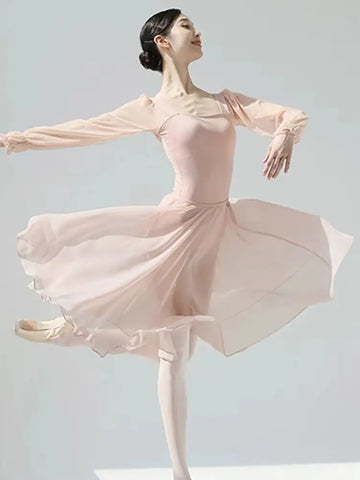 Women's Chiffon Lace Ballet Skirt Mesh Tutu Dance Practice Adult Body Dress Girls Style Skirt