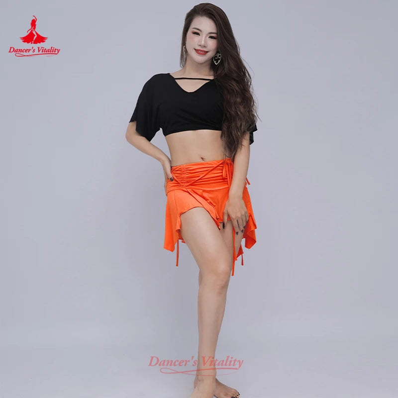 Belly Dance Practice Clothes for Women's Loose Short Sleeved Top+sexy Short Skirt 2pcs Adult Oriental Dancing Training Clothing