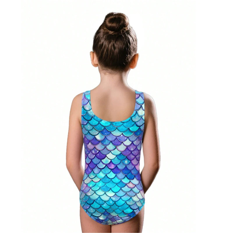 Girls Sleeveless Gymnastics Leotards Kids Shiny Mermaid Biketard Tumbling  Activewear