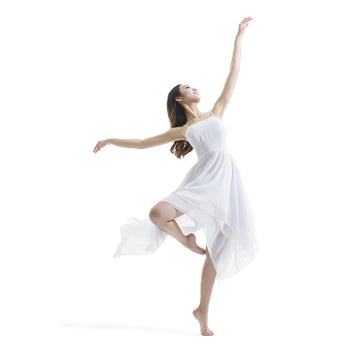 Women Modern Lyrical Dress Camisole Dance Costume Ballet Asymmetric High-Low Mesh Skirted Sleeveless Leotard Gymnastic Dancewear