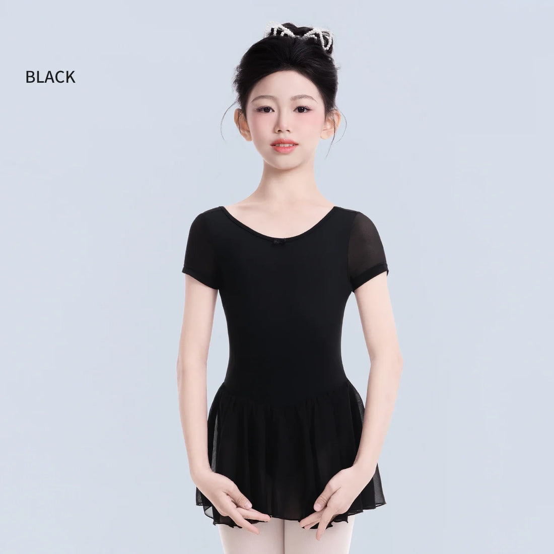 Children Nylon Mesh Dress Short Sleeved Jumpsuit Girl Practice Clothes Gymnastics Training Ballet Skating Performance Outfit