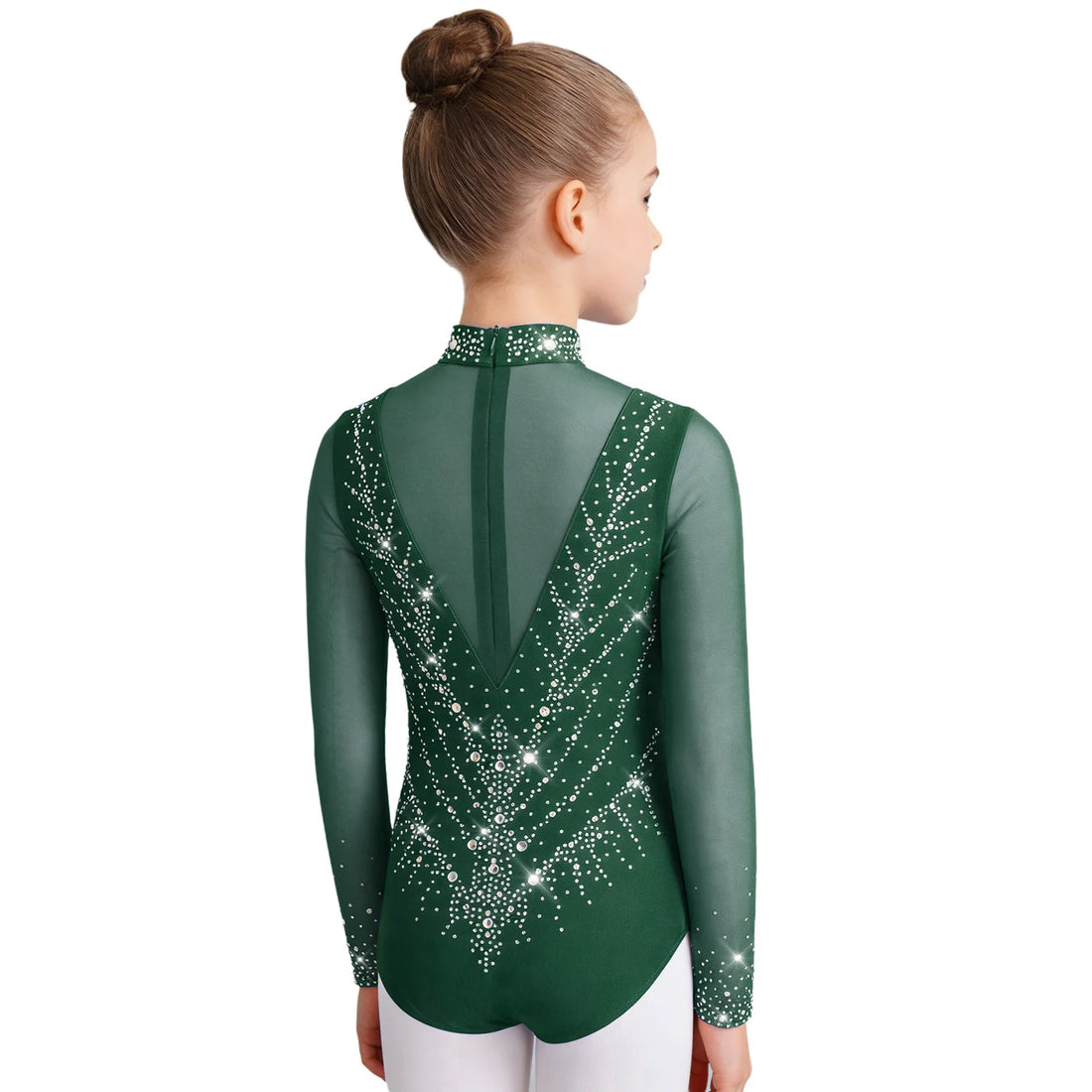 Kids Girls Gymnastics Dance Leotard Long Sleeve Sparkly Rhinestone Ballet Dresses Performance Competition Skating Bodysuit