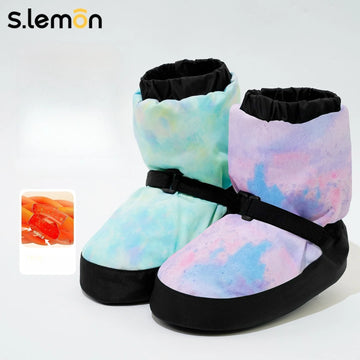 Winter Fleece Lined Ballet Warm Up Booties Ink Wash Print for Women Kids Adults Dance Students Professional Practice Shoes