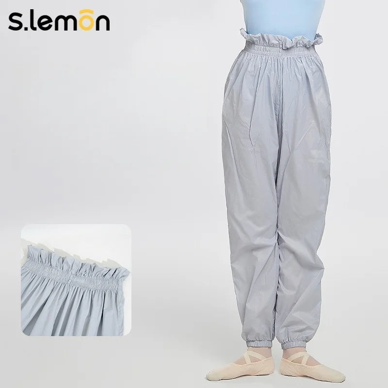 S.lemon Slimming Sweat Pants for Women Adults High Waist Ruched Lace Professional Ballet Gymnastics Dance Practice Leggings