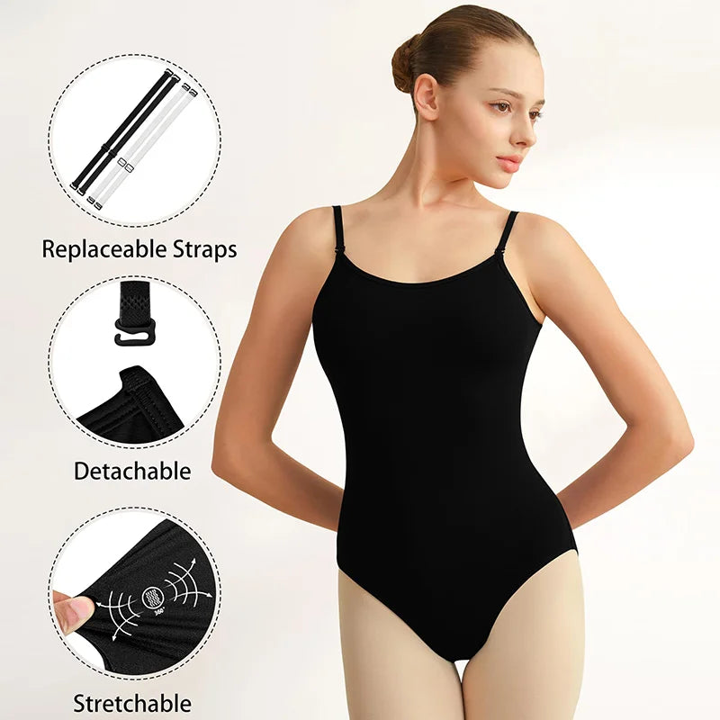 Women's Sleeveless Camisole Ballet Dance Leotard for Adult Gymnastics Tank Tops with Adjustable Straps and Lining Dance Leotards