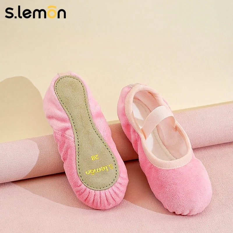 Girls Ballet Folk Dance Shoes-Double-layer Velvet Cow Suede Soft Sole Winter Warm Fleece Lined Practice Shoes for Kids Toddler